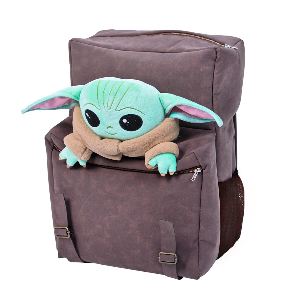 Brown large Backpack with Baby Yoda Plush new with tag